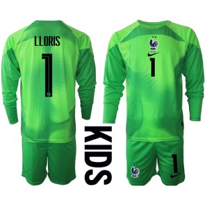 Francie Hugo Lloris #1 Brankářské Dětské Venkovní dres komplet MS 2022 Dlouhý Rukáv (+ trenýrky)